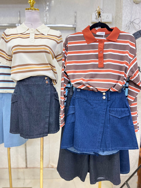 Button Denim Skort With Side Pocket